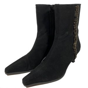 STUART WEITZMAN BLACK MICORFIBER BOOTS FAUX FUR